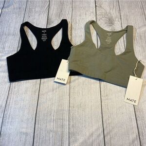 Mate the Label Women's Organic Stretch Sports Bra TWO PACK XSMALL Black & Sage